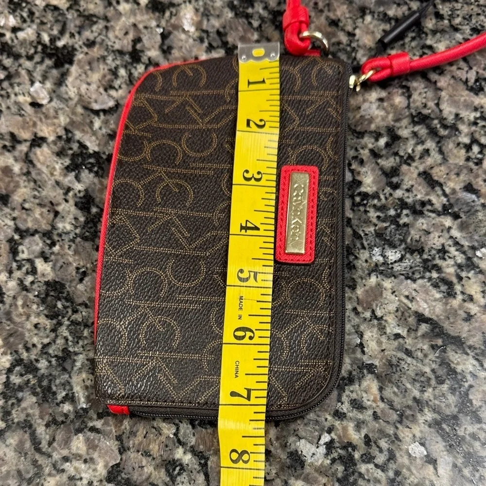 Calvin Klein Logo Wristlet in Brown and Red NWT
